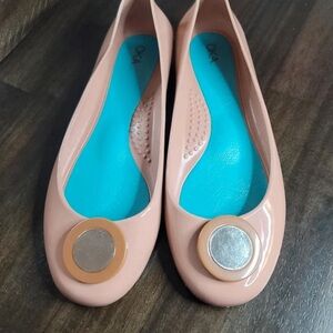 OKA b. Blush Patent Ballet Flats with Metallic Disc Accent